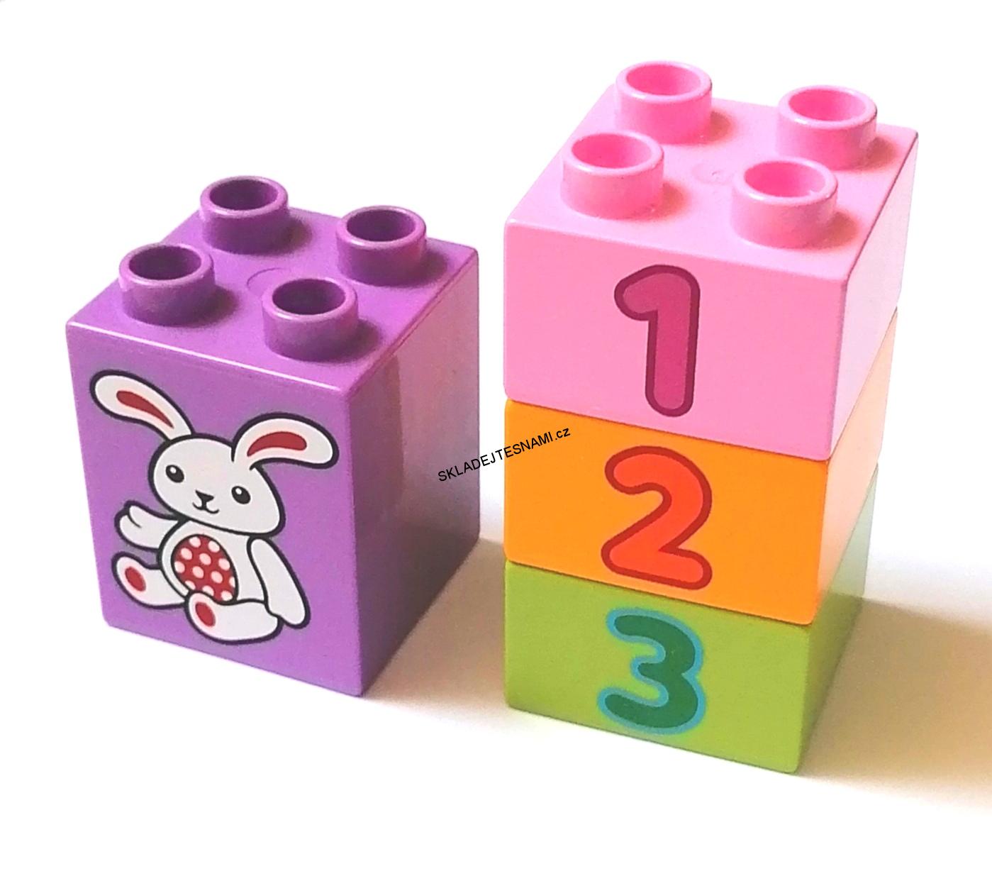 H513 DUPLO HRANÁ SADA KOSTEK POTISK 2X2 NOPKY - ČÍSLA 1 2 3 ZAJÍC