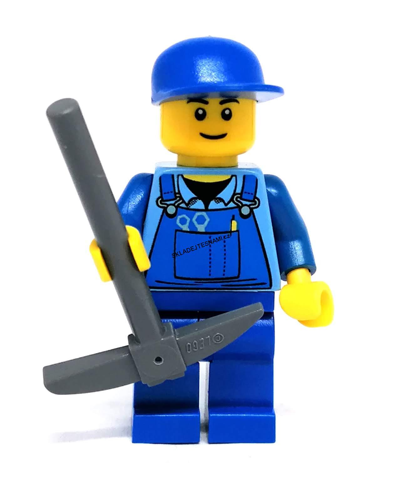 LH3001 LEGO HRANÁ MINIFIGURKA MUŽ V MONTÉRKÁCH S KRUMPÁČEM