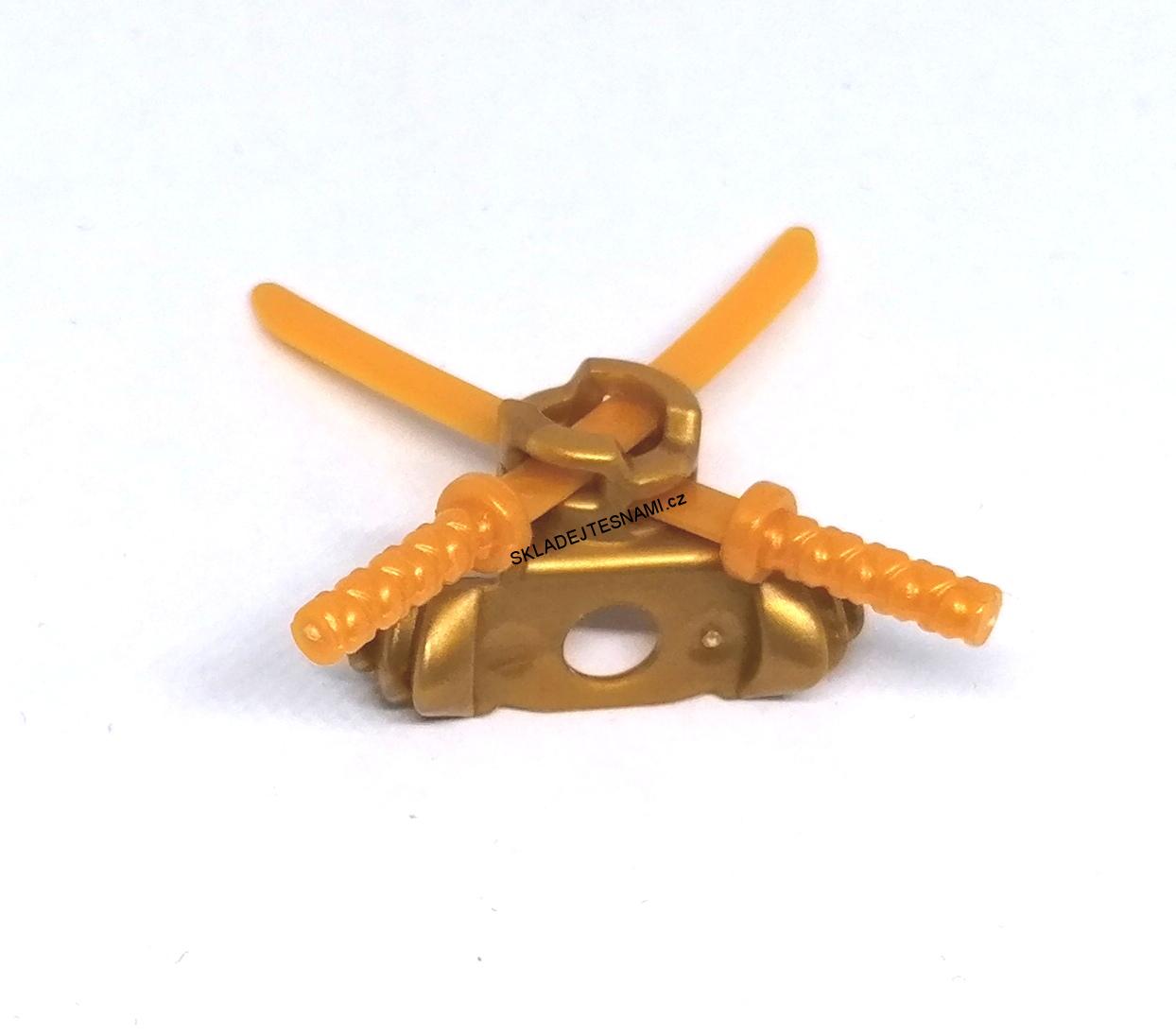 F870 LEGO HRANÝ DRŽÁK NA MEČE ZLATÝ NA ZÁDA A DVA ZLATÉ MEČE