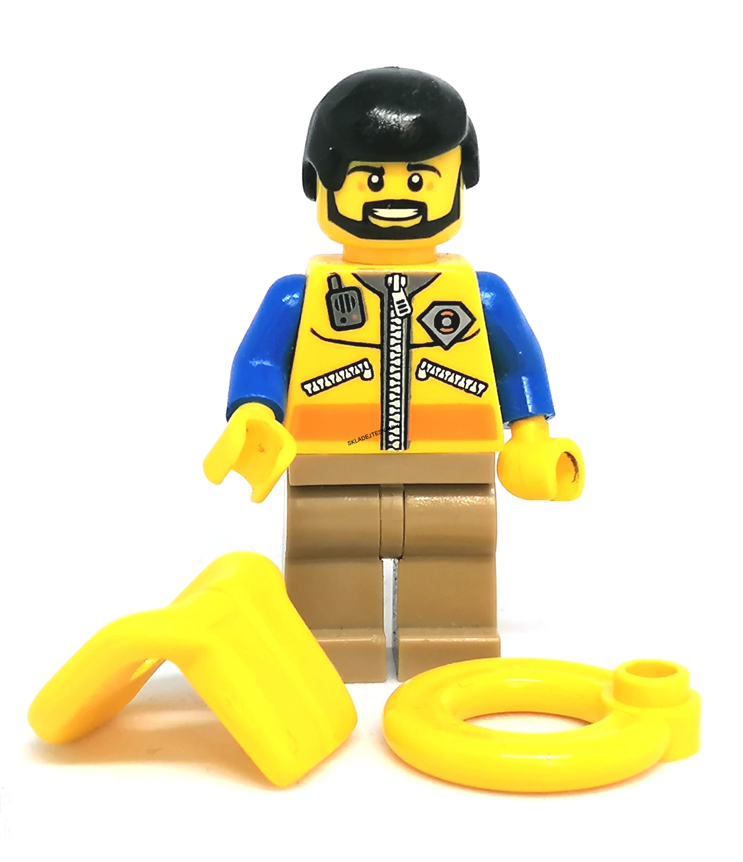 LH1028 LEGO HRANÁ MINIFIGURKA MUŽ SE ZÁCHRANOU VESTOU A KRUHEM