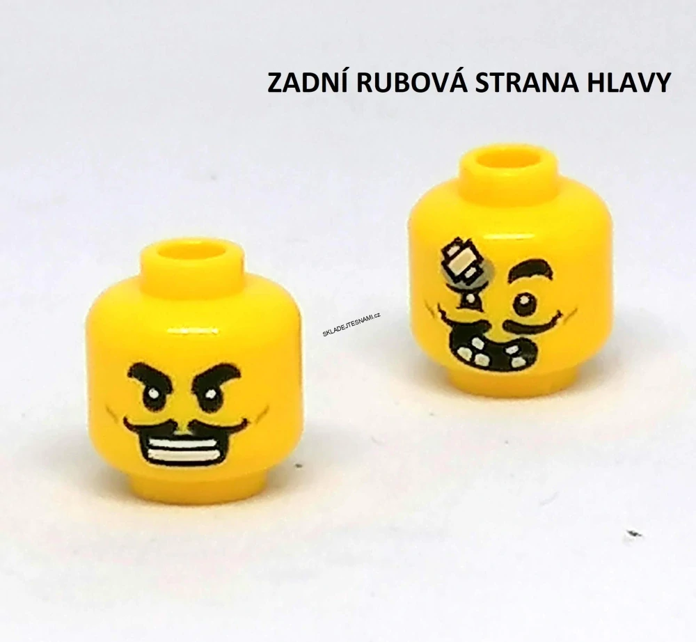 X522 LEGO DÍL HRANÝ ŽLUTÁ HLAVA MUŽ S KNÍREM NÁPLASTÍ A VYLÁMANÝMI ZUBY