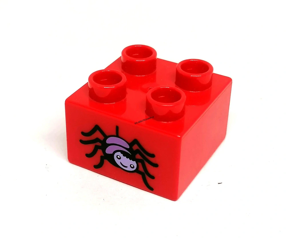 H632 DUPLO HRANÁ KOSTKA 2X2 NOPKY ČERVENÁ POTISK PAVOUK