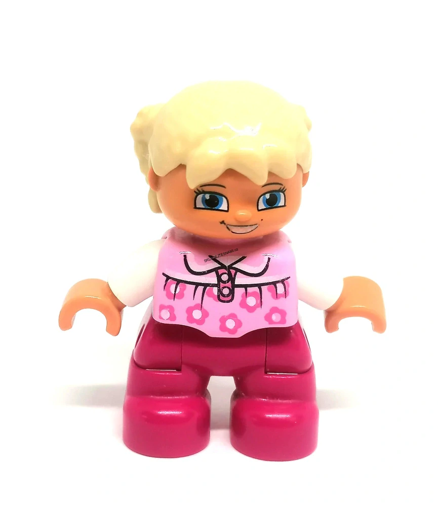 H719 DUPLO HRANÁ FIGURKA DÍTĚ HOLČIČKA MALINOVÉ KALHOTY BLOND VLASY