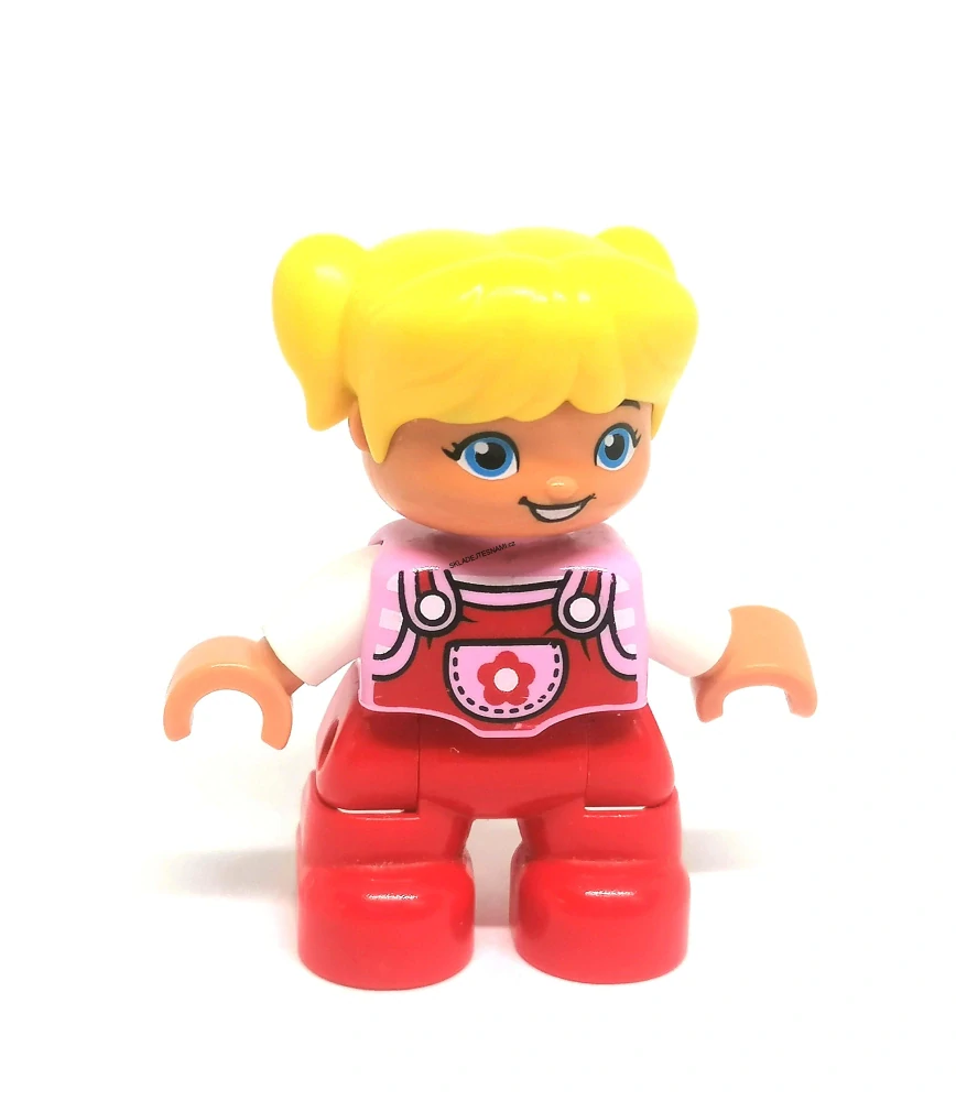 H720 DUPLO HRANÁ FIGURKA DÍTĚ HOLČIČKA ČERVENÉ KALHOTY BLOND VLASY
