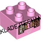H1068 DUPLO HRANÉ KOSTKA 2X2 NOPKY RŮŽOVÁ POTISK KRABIČKA KOBLIH DONUTY