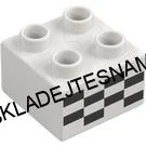 H1069 DUPLO HRANÁ KOSTIČKA 2X2 NOPKY BÍLÁ ČERNÉ ŠRAFOVÁNÍ