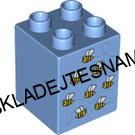 H1081 DUPLO HRANÉ KOSTKA 2X2 NOPKY VYSOKÁ SVĚTLE MODRÁ POTISK VČELKY