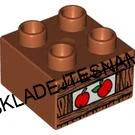 H1086 DUPLO HRANÉ KOSTKA 2X2 NOPKY HNĚDÁ POTISK BEDNA JAHOD