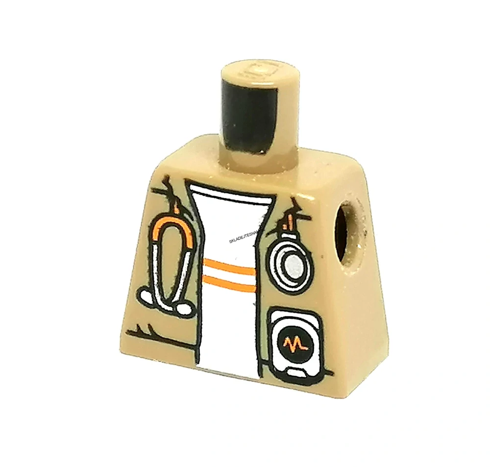 X597 LEGO HRANÝ DÍL TRUP BEZ PAŽÍ BÉŽOVÝ POTISK LÉKAŘ SE STETOSKOPEM