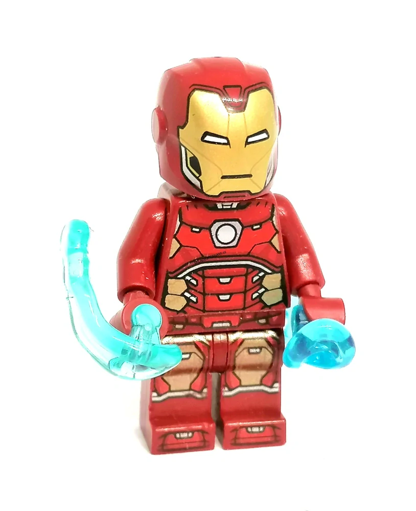 LH5878 LEGO HRANÁ MINIFIGURKA SUPER HEROES IRON MAN, DVA OBLIČEJE, DRUHÝ MODRÝ, MODRÉ DÍLY V RUKÁCH