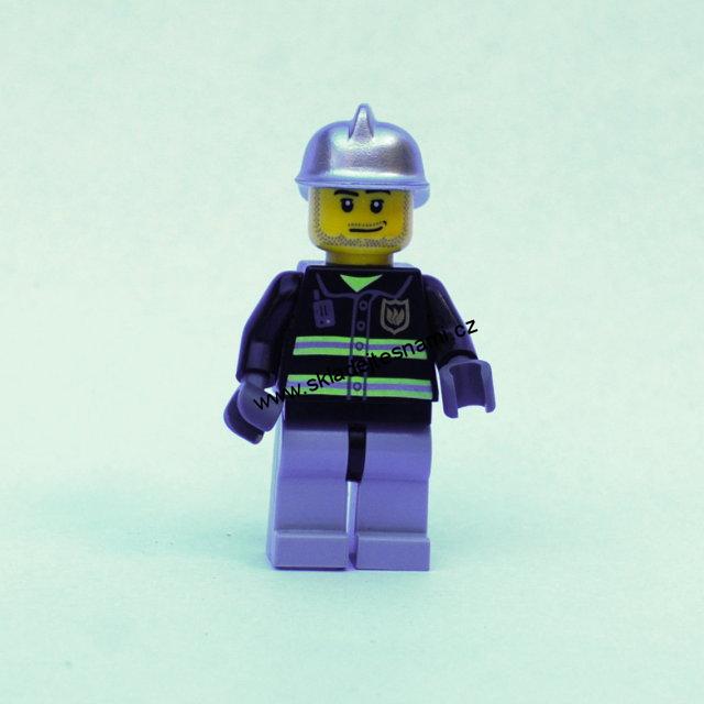 LH356 LEGO HRANÁ FIGURKA HASIČ SE STŘÍBRNOU HELMOU