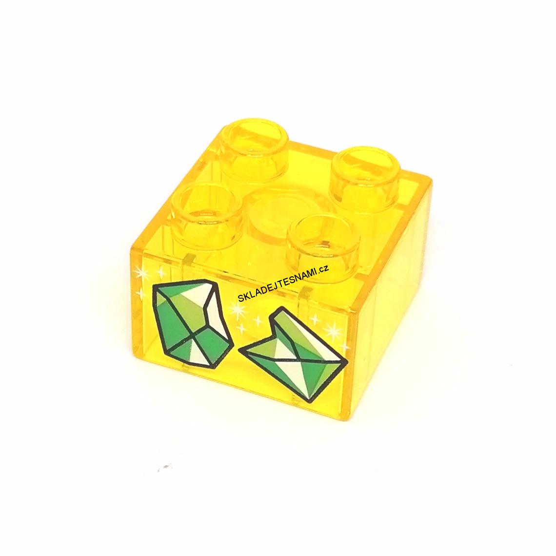 N1070 DUPLO NOVÁ PRŮHLEDNÁ ZLATÁ KOSTKA 2X2 NOPKY POTISK DIAMANT