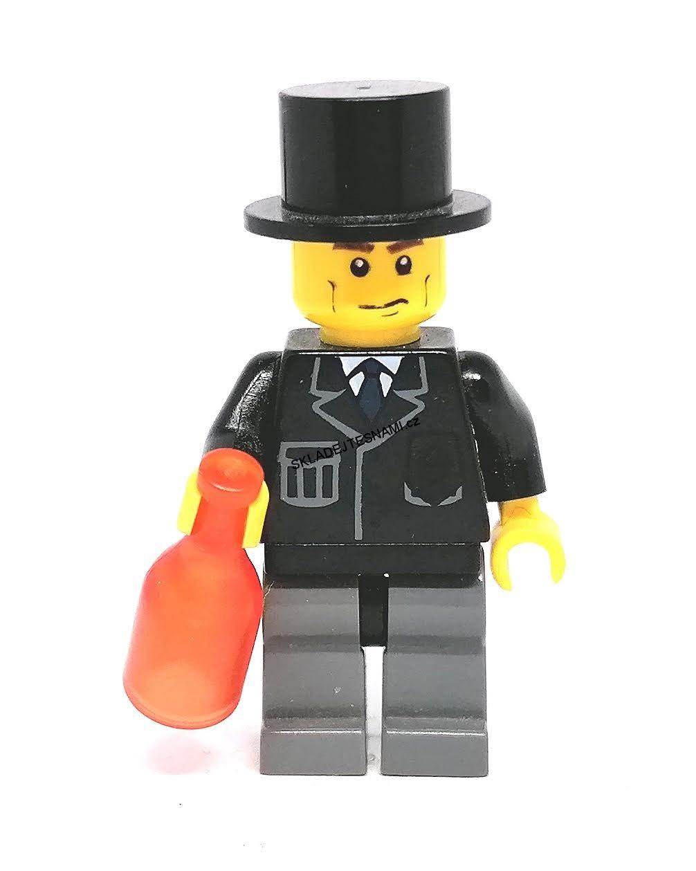 LH1927 HRANÁ LEGO MINIFIGURKA MUŽ V KLOBOUKU S LAHVÍ ALKOHOLU