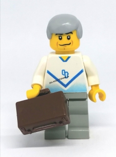 LH2892 LEGO HRANÁ MINIFIGURKA MUŽ ŠEDÉ VLASY S KUFREM