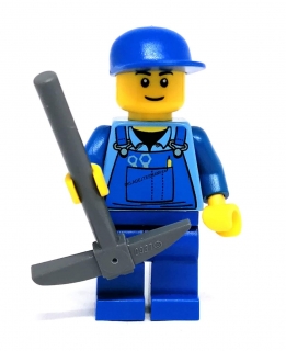 LH3001 LEGO HRANÁ MINIFIGURKA MUŽ V MONTÉRKÁCH S KRUMPÁČEM