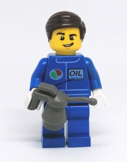 LH3018 LEGO HRANÁ MINIFIGURKA MUŽ OBSLUHA BENZÍNKY/SERVISU S OLEJNIČKOU
