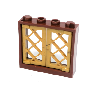 LH2548 LEGO HRANÝ DÍL OKNO SE ZLATOU MŘÍŽÍ V HNĚDÉM RÁMU