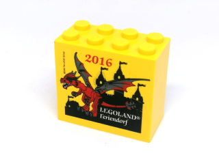 LH2564 LEGO HRANÁ ŽLUTÁ KOSTKA 2X4 NOPKY VYSOKÁ POTISK LEGOLAND 2016 DRAK