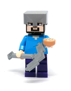 LH4111 LEGO HRANÁ MINIFIGURKA MINECRAFT S HELMICÍ SEKEROU A KOLÁČKEM