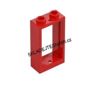 LH2721 LEGO HRANÉ OKNO VYSOKÉ 1X2X3 NOPKY ČIRÉ SKLO RÁM ČERVENÝ