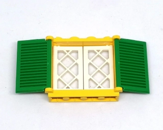 LH2795 LEGO HRANÉ BÍLÉ MŘÍŽOVÉ OKNO ŽLUTÝ RÁM ZELENÁ OKENICE