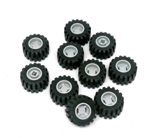 LH2810 LEGO HRANÁ MENŠÍ KOLA PRŮMĚR 2 CM HRUBÁ GUMA 10 KS ŠEDÝ STŘED