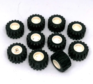 LH2811 LEGO HRANÁ MENŠÍ KOLA PRŮMĚR 2 CM HRUBÁ GUMA 10 KS BÍLÝ STŘED
