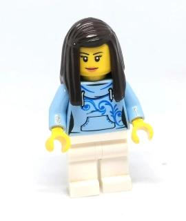 LH4566 LEGO HRANÁ MINIFIGURKA ŽENA HNĚDÉ VLASY MODRÁ MIKINA