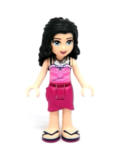 Lh4648 LEGO HRANÁ MINIFIGURKA FRIENDS DÍVKA RŮŽOVÉ OBLEČENÍ ČERNÉ VLASY