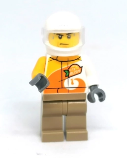 Lh4679 LEGO HRANÁ MINIFIGURKA MUŽ MOTORKÁŘ ORANŽOVÁ BUNDA