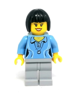 Lh4725 LEGO HRANÁ MINIFIGURKA ŽENA MODRÁ BUNDA ČERNÉ VLASY