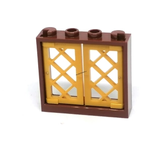 LH3008 LEGO HRANÉ OKNO HNĚDÝ RÁM ZLATÁ KOVANÁ VÝPLŇ