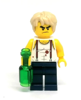 LH5807 LEGO HRANÁ MINIFIGURKA MUŽ ALKOHOLIK OPILEC S LAHVÍ VE ŠPINAVÉM TÍLKU