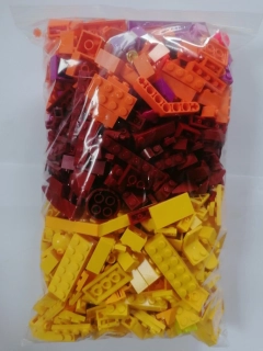 SCL412- HRANÉ LEGO MIX DÍLŮ ORANŽOVÁ VÍNOVÁ ŽLUTÁ - VÁHA 800 GRAMŮ