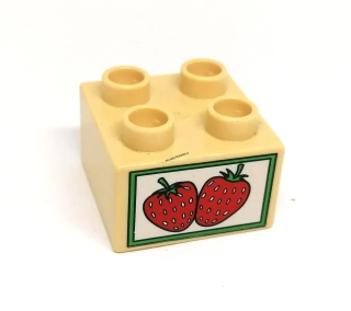 H628 DUPLO HRANÁ KOSTKA POTISK BÉŽOVÁ 2X2 NOPKY JAHODY