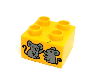 H631 DUPLO HRANÁ KOSTKA 2X2 NOPKY ŽLUTÁ POTISK DVĚ MYŠKY