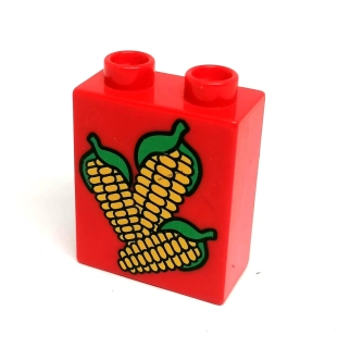 H635 DUPLO HRANÁ KOSTKA 2X1 NOPEK ČERVENÁ POTISK KUKUŘICE