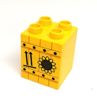 H637 DUPLO HRANÁ KOSTKA 2X2 NOPKY VYSOKÁ ŽLUTÁ POTISK SLUNEČNICE