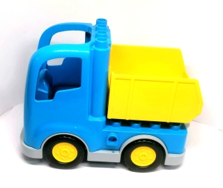 H671 DUPLO HRANÉ AUTÍČKO TYRKYSOVÉ ŽLUTÁ SKLÁPĚCÍ KORBA