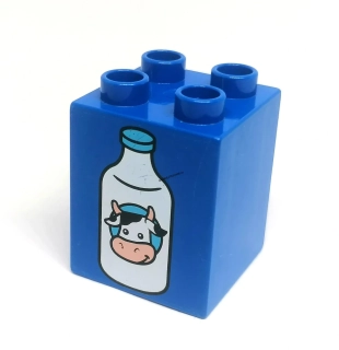 H696 DUPLO HRANÁ KOSTKA 2X2 NOPEK POTISK LAHEV MLÉKA MODRÁ