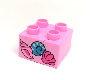 H703 DUPLO HRANÁ KOSTKA 2X2 NOPKY POTISK MUŠLE RŮŽOVÁ
