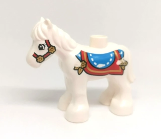 H707 DUPLO HRANÉ ZVÍŘE KONÍK BÍLÝ POTISK CIRKUS (DROBNÉ OŠOUPÁNÍ BARVY NA BOCÍCH)