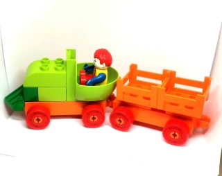 H727 DUPLO HRANÁ LOKOMOTIVA MAŠINKA S VAGONKEM ZELENO ORANŽOVÁ S KLAUNEM