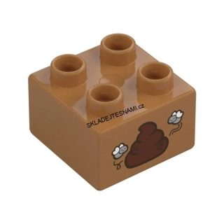 N1220 DUPLO NOVÁ KOSTKA 2X2 NOPKY HNĚDÁ POTISK HOVÍNKO