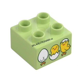N1221 DUPLO NOVÁ KOSTKA 2X2 NOPKY ZELENKAVÁ POTISK KUŘÁTKA