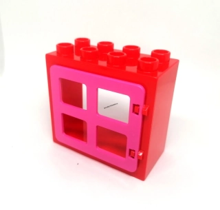 H757 DUPLO HRANÉ ŘŮŽOVÉ OKNO ČERVENÝ RÁM