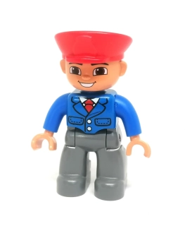 N1239 DUPLO NOVÝ DÍL FIGURKA MUŽ V UNIFORMĚ ČERVENÁ ČEPICE