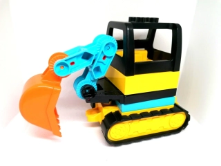 H975 DUPLO HRANÉ AUTÍČKO BAGR ŽLUTÝ S PÁSY A LŽÍCÍ