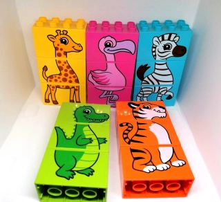 H976 DUPLO HRANÉ PUZZLE KOSTKY S POTISKEM ZVÍŘÁTKA - SADA 
