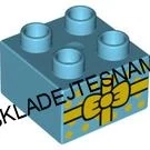 H998 DUPLO HRANÁ KOSTIČKA 2X2 TYRKYSOVÁ POTISK DÁREK S MAŠLÍ